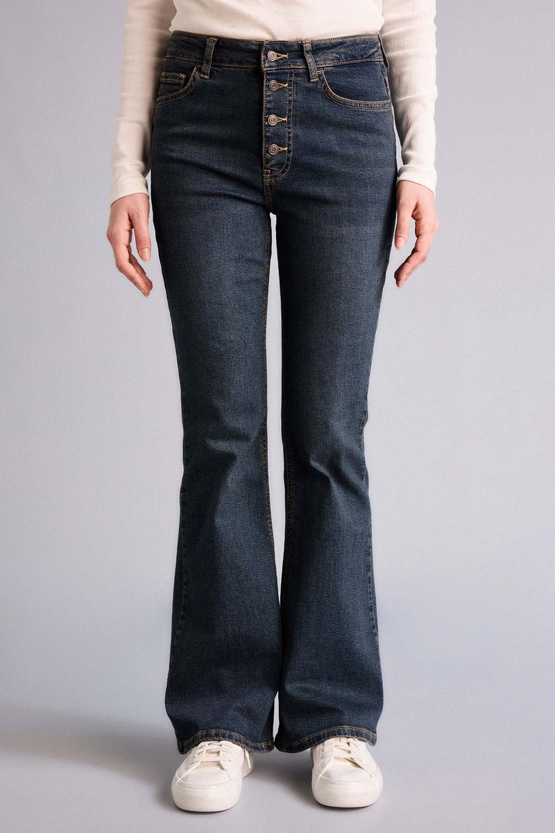 DeFacto Blue Woman Mia Flare Fit Washed Jeans Casual - Image 4